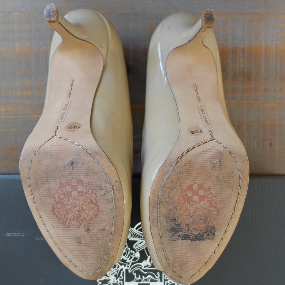 Vince Camuto Kira Nude Patent Leather Open Toe Heel Size 6.5 - Picture 10 of 10